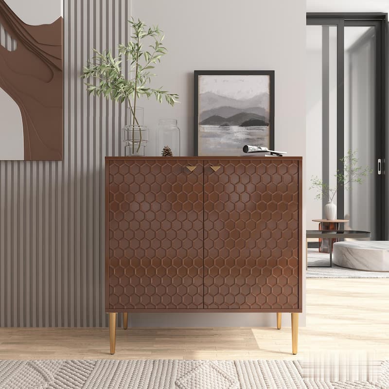 2 Door Sideboard Locker Media Storage Accent Cabinet - Coffee