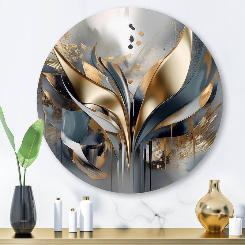 Designart "Abstract Shapes And Lines IV" Abstract Marble Metal Round Wall Art