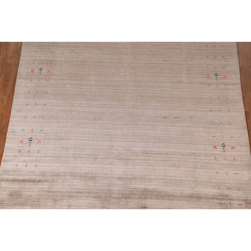 Striped Gabbeh Oriental Area Rug Hand-Knotted Wool Carpet - 7'10" x 9'7"