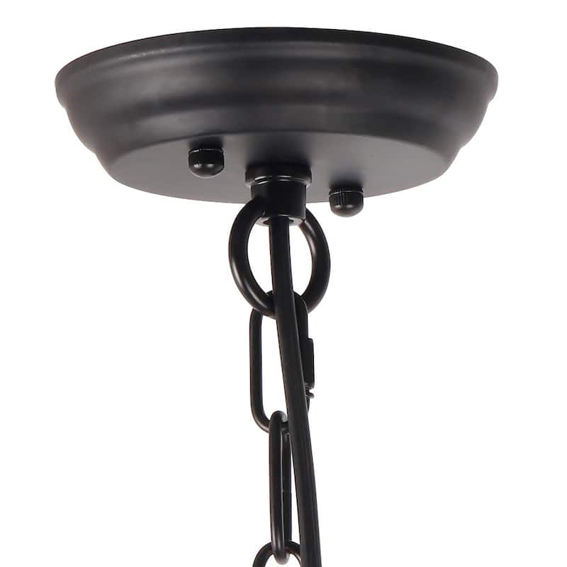 Modern Farmhouse 5-Light Drum Wood Chandeliers Cage Pendant Light for Dining Room - 18" D x 23" H