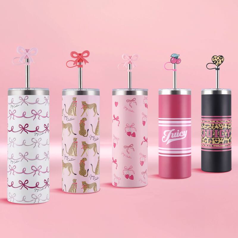 Juicy Couture Glam Slip Hydration Stainless Steel Tumbler with Straw Topper