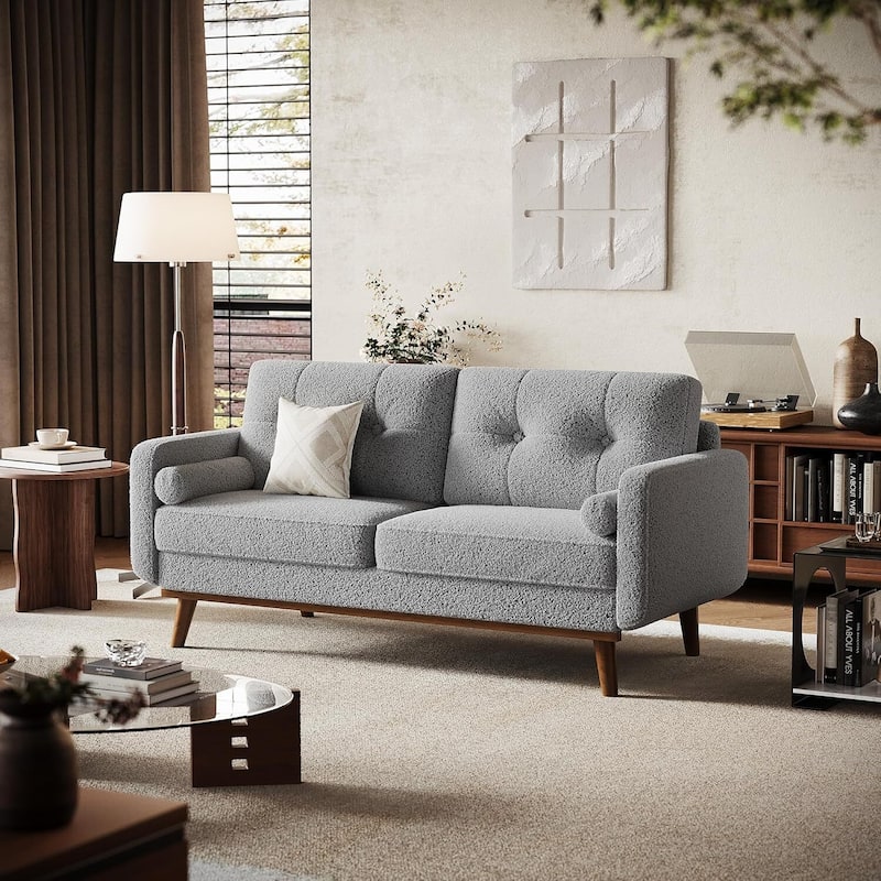 2 Seater Teddy Fleece Boucle Upholstered Sofa Loveseat Couch for Home