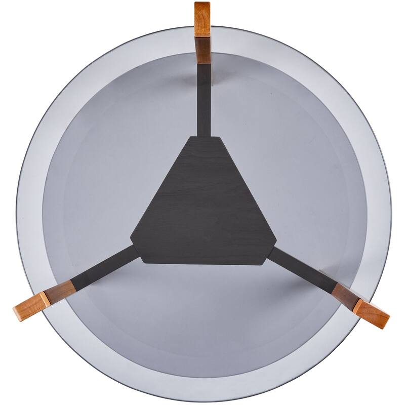 24 Inches 2-tier Glass Round End Table with Shelf and Wooden Legs