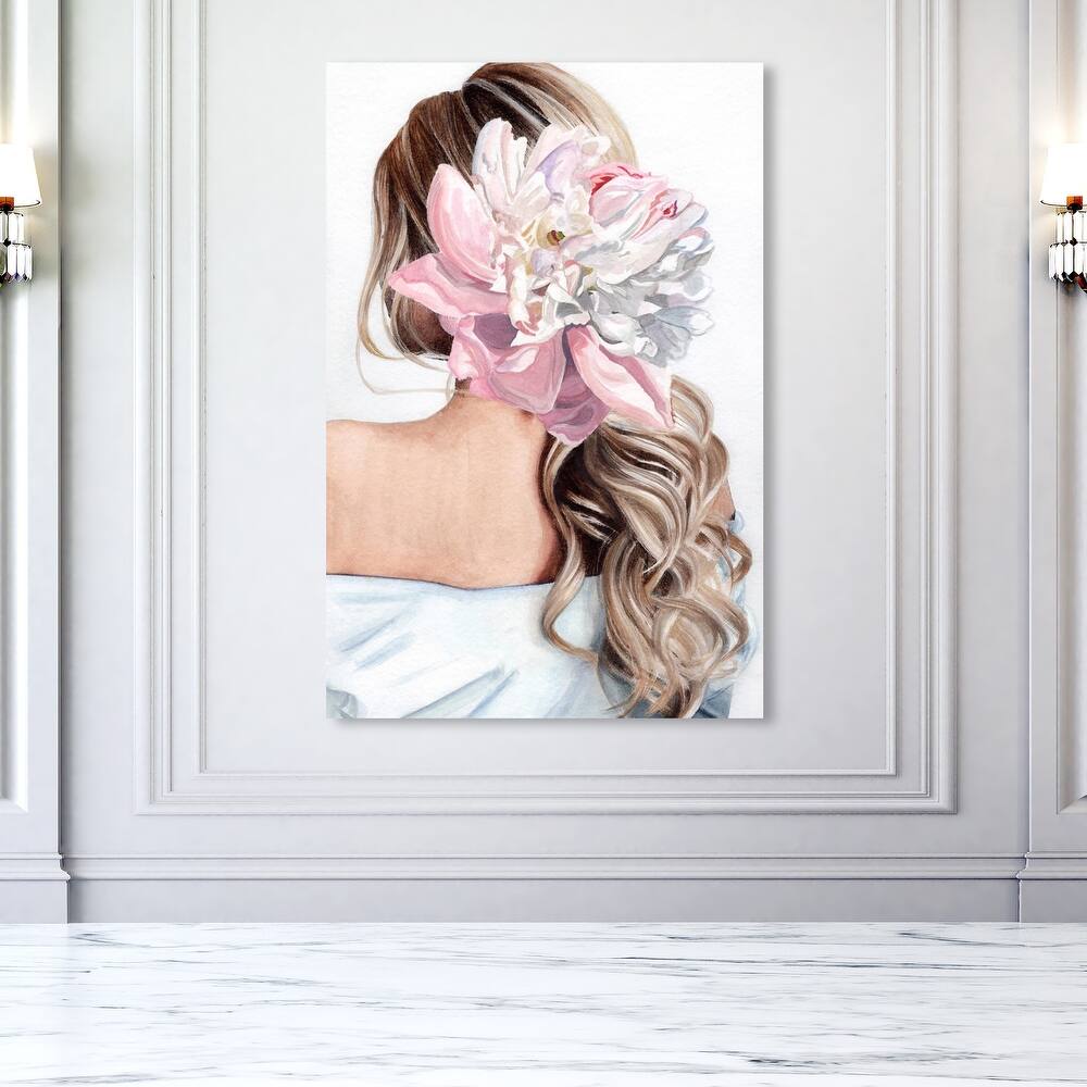 Wynwood Studio Fashion and Glam Beautiful Hair White and Pastel Pink Traditional Wall Art Canvas Print