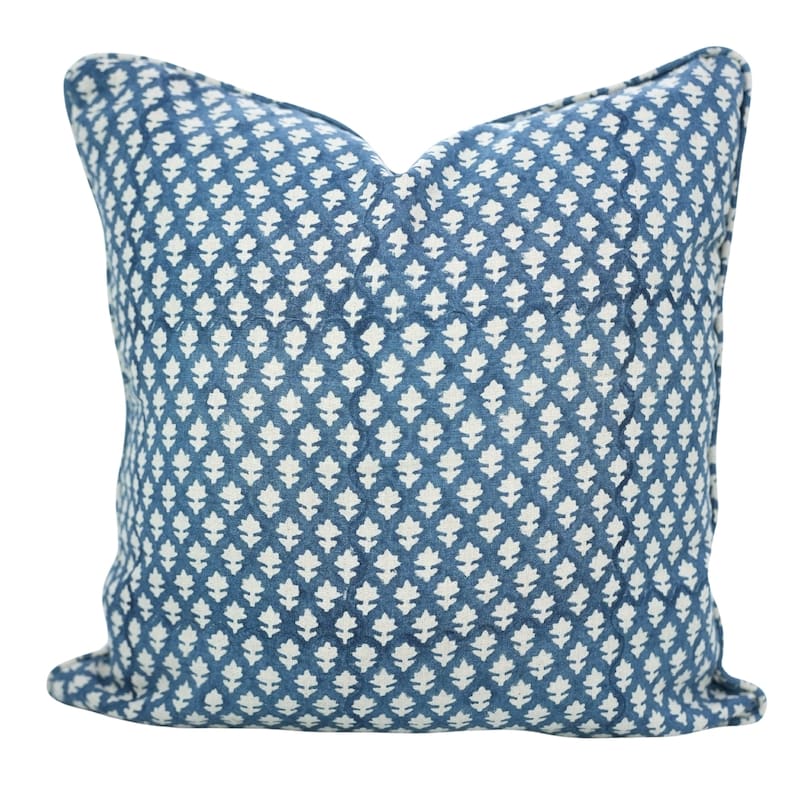 Fabdivine Handmade Floral Block Print Soft Pure Linen Fabric Pipine Pillow Cover Decorative Cushion Case