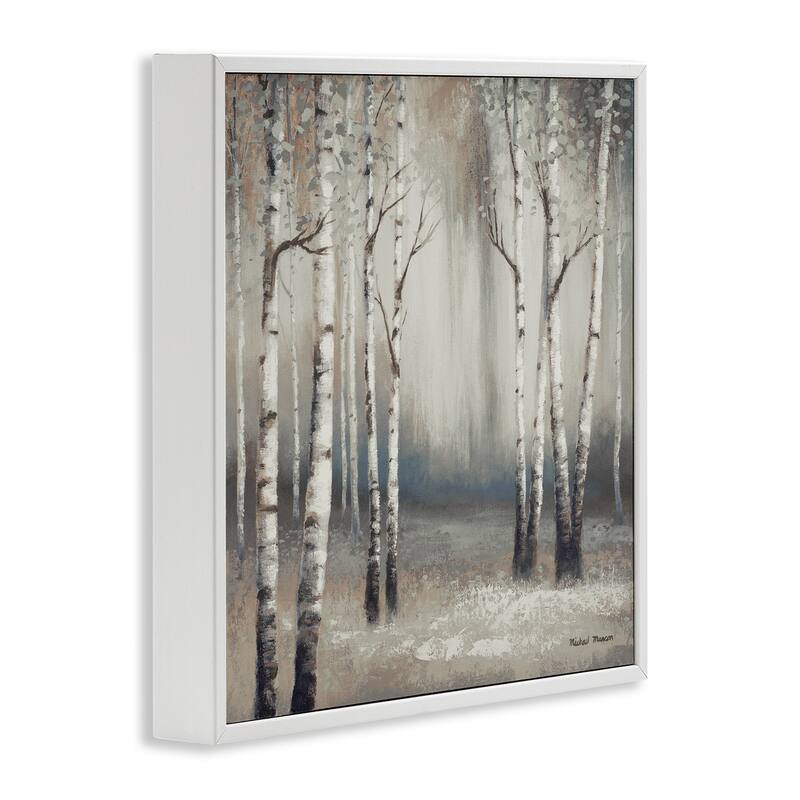 Stupell Misty Birch Tree Forest Muted Landscape Grey White Framed Wall Art