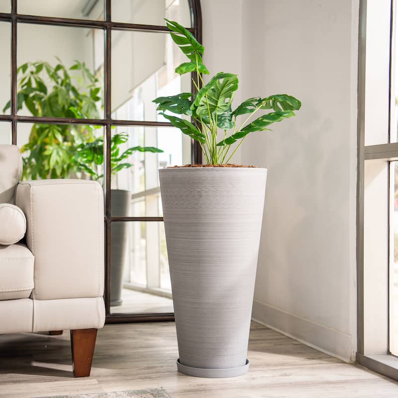 XBrand Modern 28-Inch Tall Round Planter, Modern Tapered Planter Perfect for Indoor & Outdoor Planter, Patio Décor