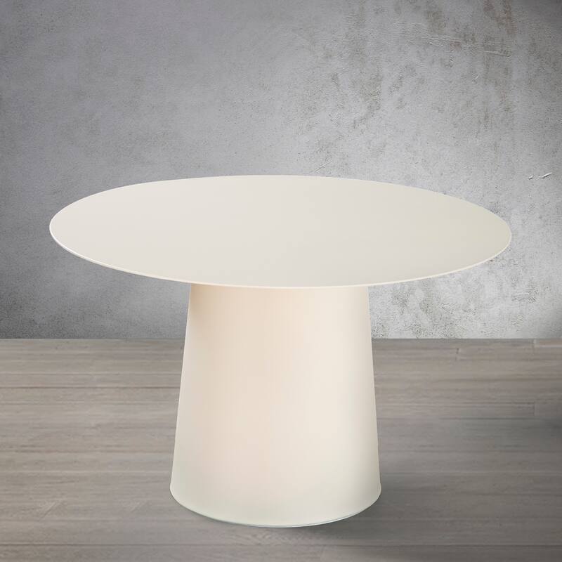 CraftHome Outdoor Modern and Elegant Single Round Coffee Table with Sturdy Iron Base - W23.6" x H14.4" - Chalk White