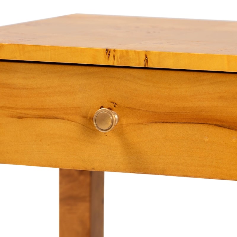 Azmi Modern and Contemporary Natural Light Mappa Real Burl Wood 2-Drawer Nightstand