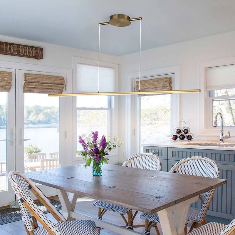 Minimalist Modern Linear Pendant Light Dimmable Integrated LED Chandelier Kitchen Island