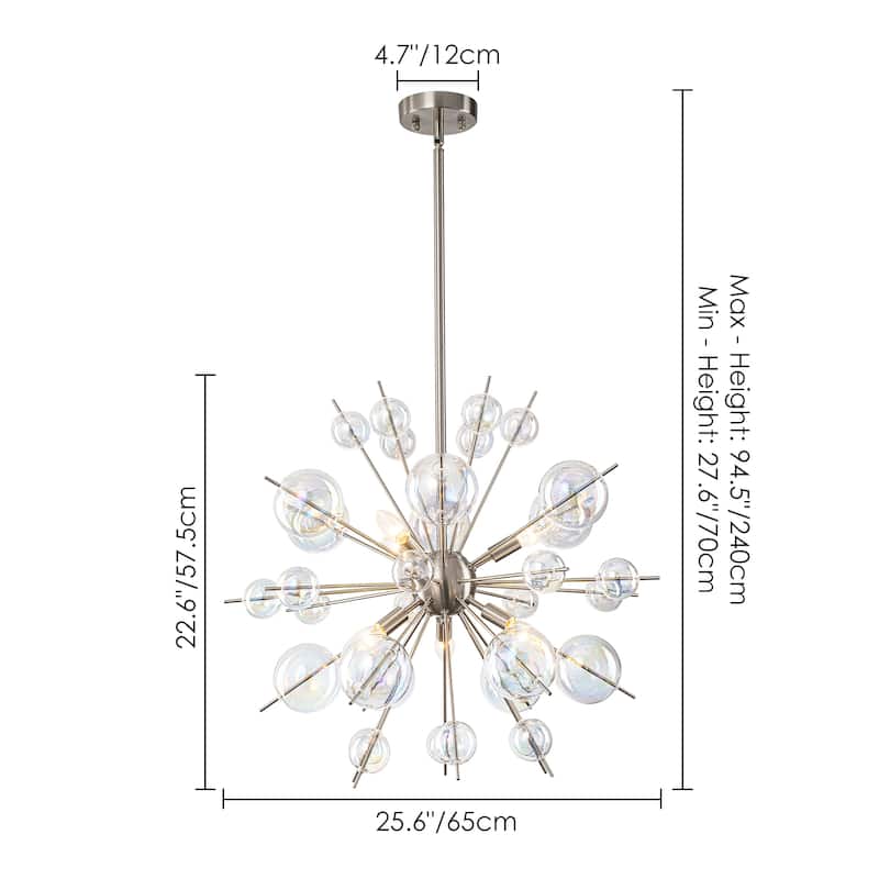 6-Light Sputnik Style Metal & Glass Chandelier with Colorful Glass Balls for Living Room - 6 Light
