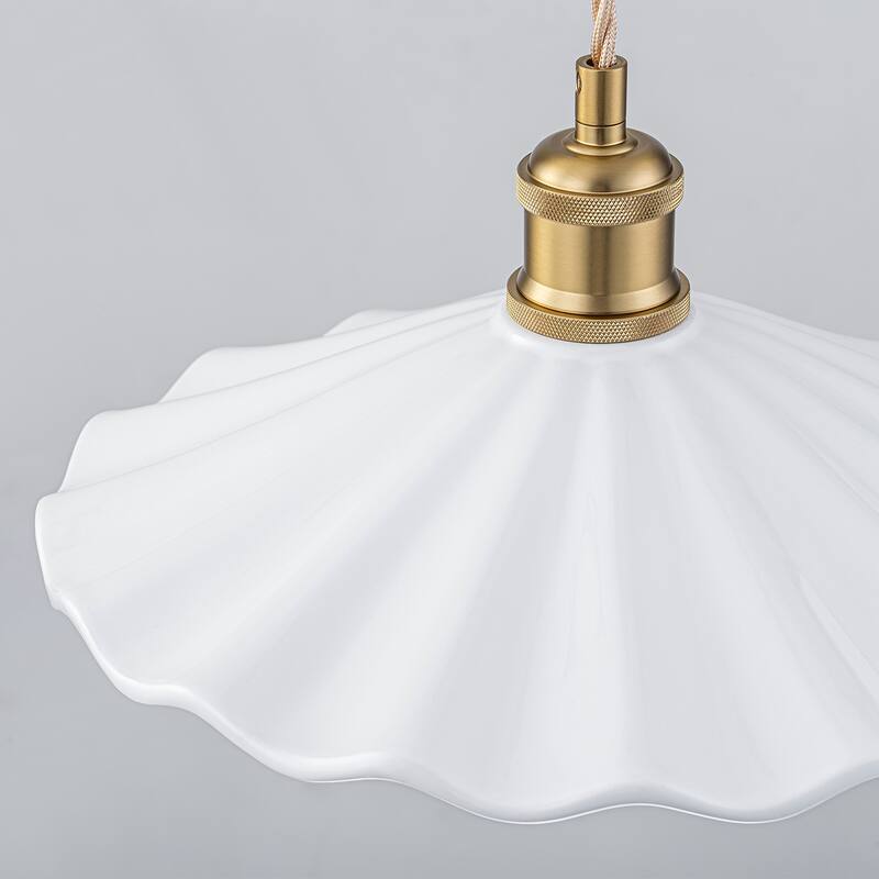 1-Light White Ceramic Petal Pendant Light, Modern Floral Design for Kitchen Island