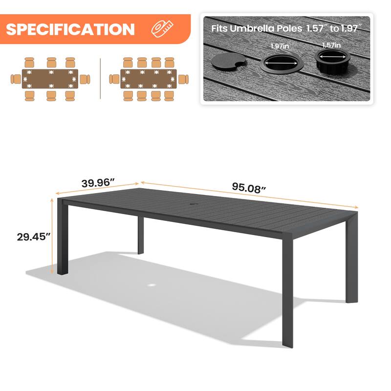 Pellebant Premium Outdoor Patio Aluminum Dining Table with Umbrella Hole