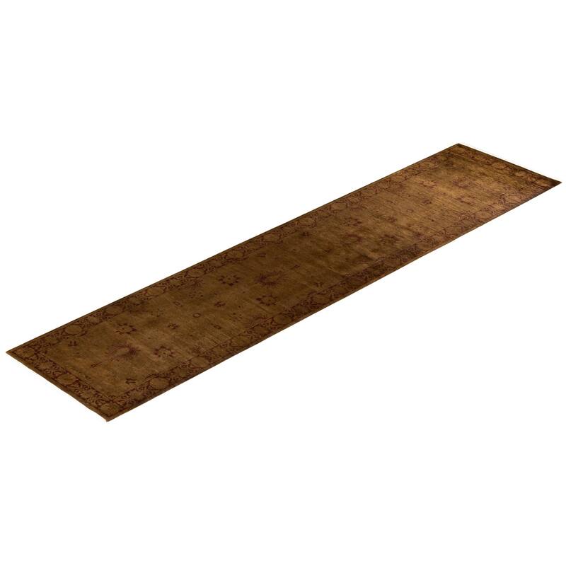 Overton Hand Knotted Wool Vintage Inspired Modern Contemporary Overdyed Brown Runner Rug - 2' 6" x 11' 2"