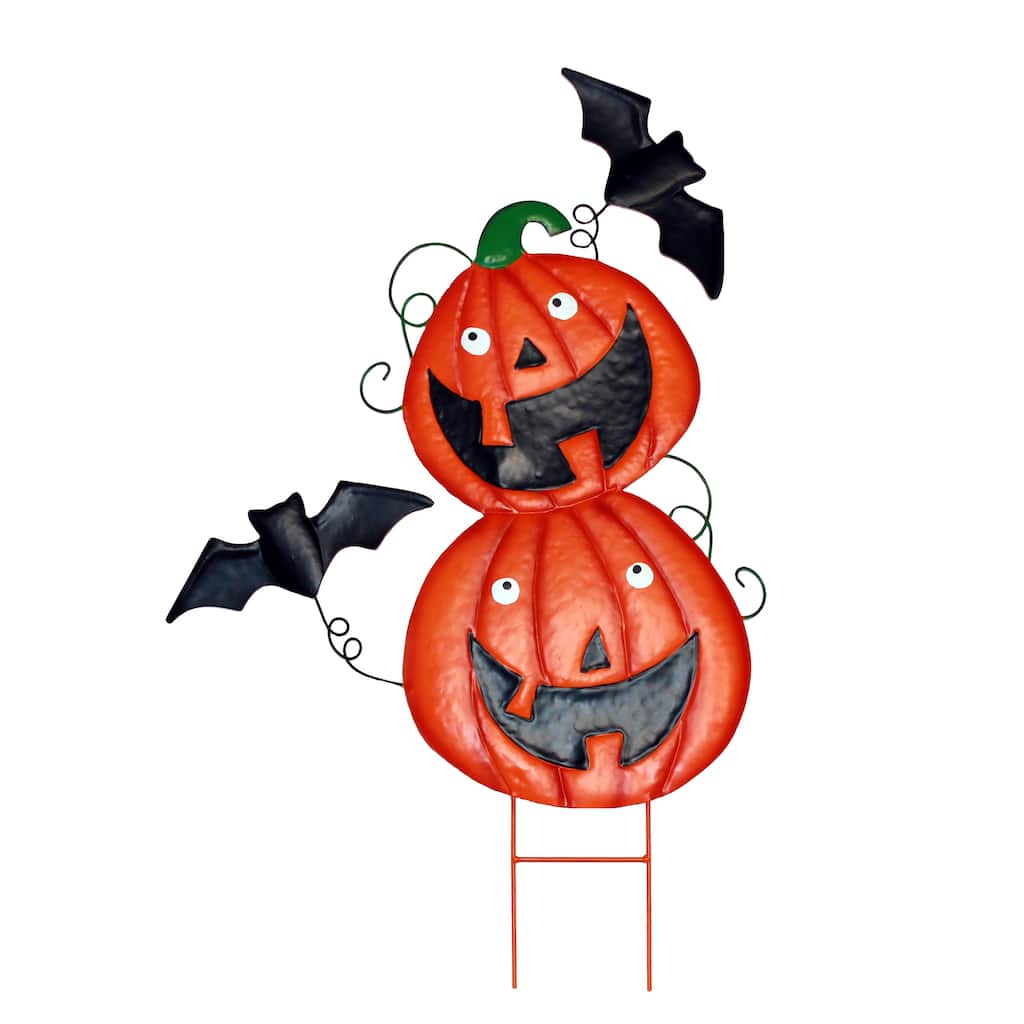 32" Metal Pumpkin & Bats Yard Stake