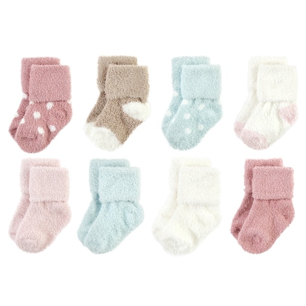 slide 1 of 1, Hudson Baby Infant Girl Cozy Chenille Newborn and Terry Socks, Mauve Mint Dot Mauve Mint Dot - 0-6 Months