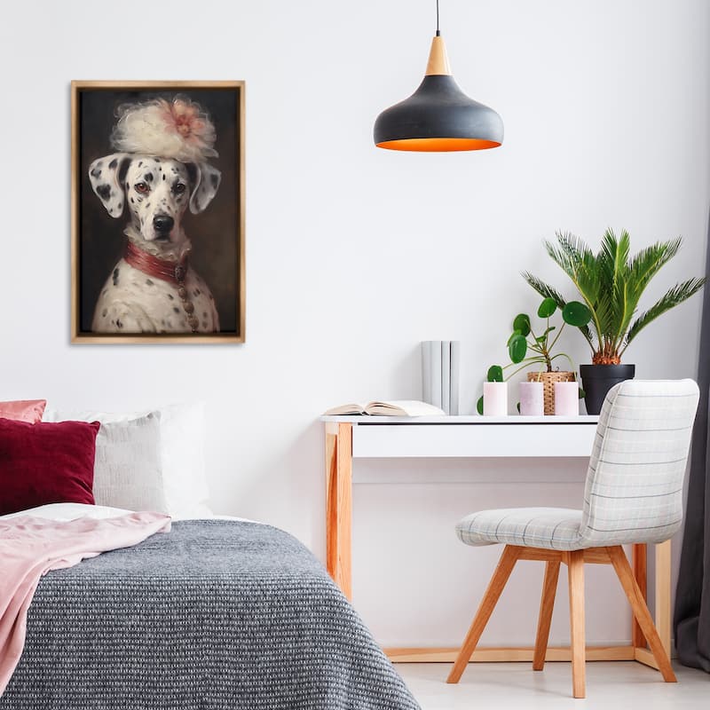 Stupell Dalmatian with Fancy Hat Portrait Framed Floater Canvas Wall Art Design By Wumples