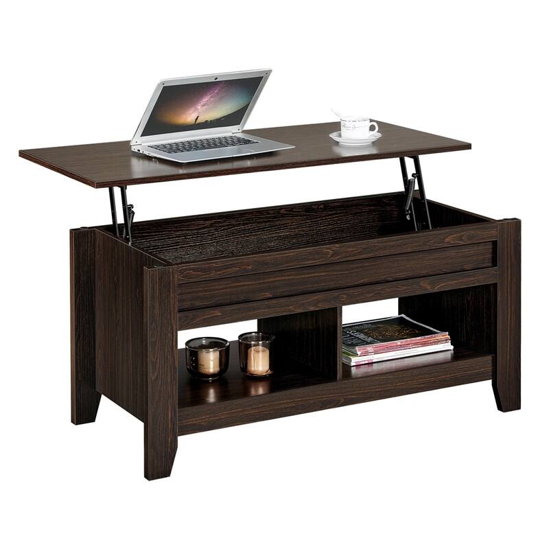 Yaheetech Lift Top Dining Coffee Table with Hidden Storage and Shelves - Espresso