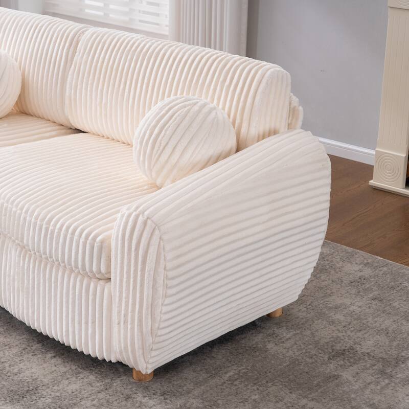 Modern Corduroy 2-Seater Sofa Corner sofa with Solid Wood Frame, for Living Room and Apartment, White