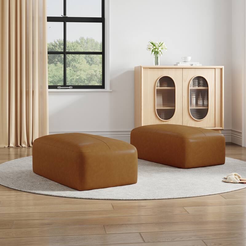 UIXE Genuine Leather Ottoman, Upholstered Ottoman for Living Room