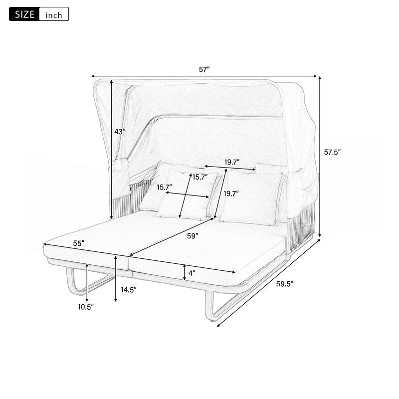 57" Outdoor Patio Daybed Rattan Daybed