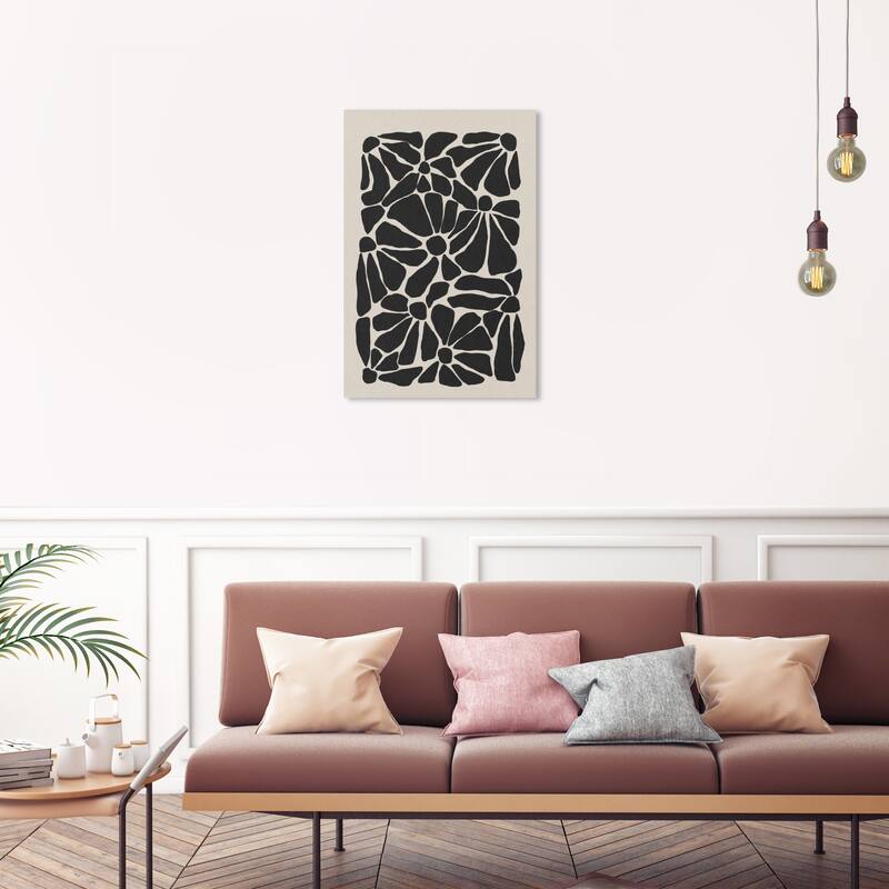 Wynwood Studio Canvas Floral and Botanical Abstract Floral Cluster Black and Bohemian & Eclectic Wall Art Canvas Print - 30 x 20