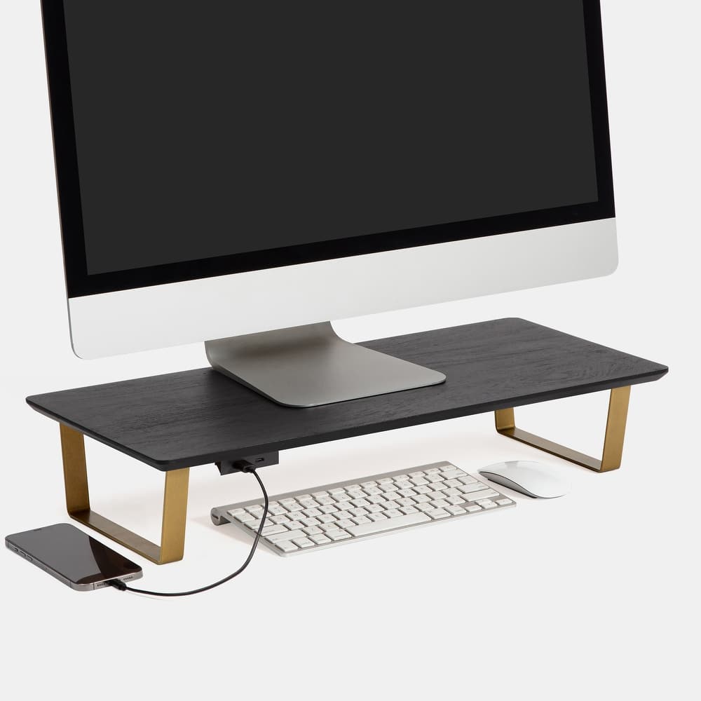 Jani Wood Monitor Stand Riser Desk - Ergonomic Design Stand, Desktop Organizer Table for Home, Office Workspace, Gaming Desk