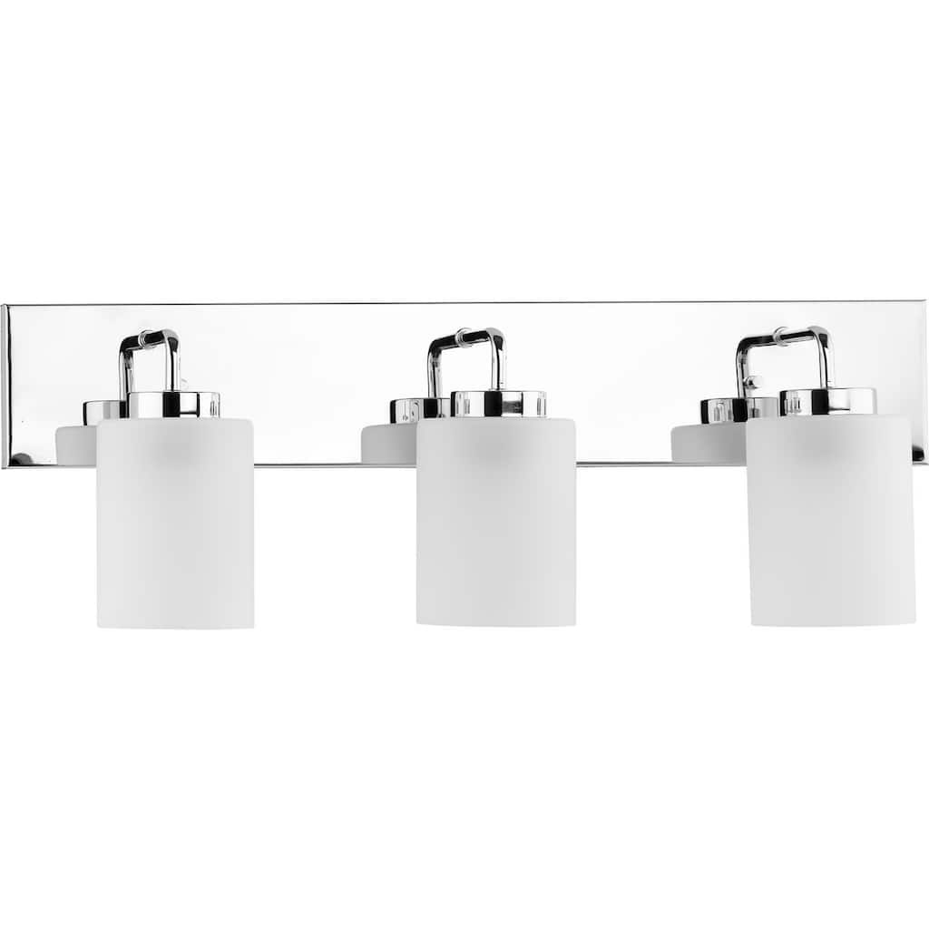 Merry Collection Three-Light Polished Chrome and Etched Glass Transitional Style Bath Vanity Wall Light