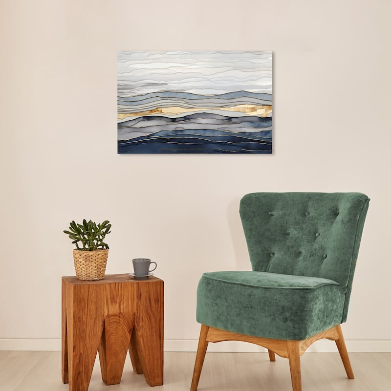 Wynwood Studio Canvas Abstract Gold Reflection and Silver Sea Gold and Metallic Gold Glam Wall Art Canvas Print - 24 x 16
