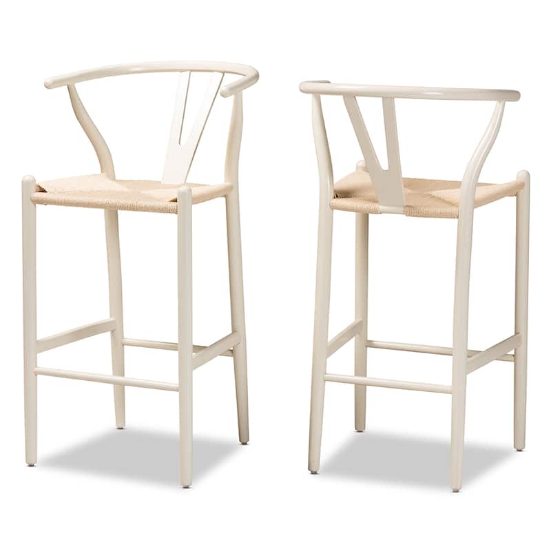 Paxton Modern & Contemporary 2-Piece Wood Bar Stool Set - Beige, White