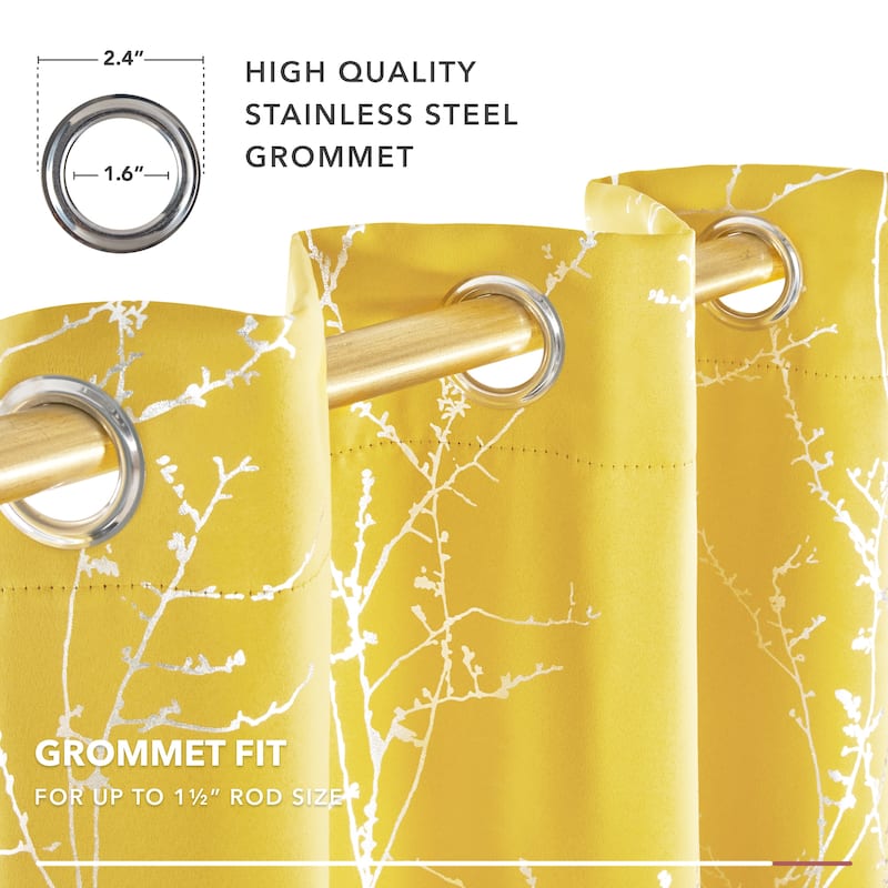 Deconovo Blackout Silver Tree Twigs Curtains(2 Panel)