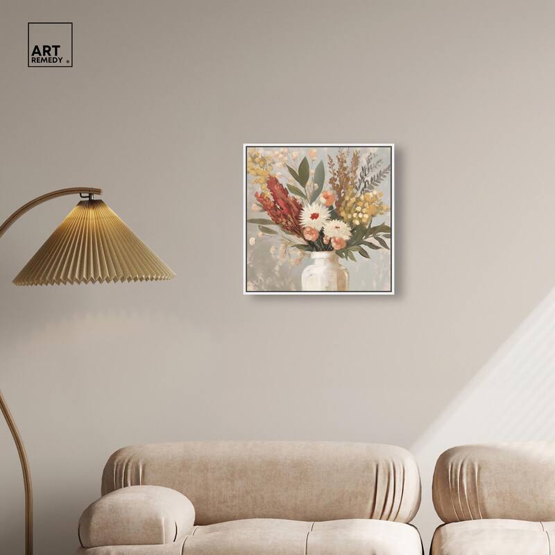 White Vase Bouquet Canvas by Art Remedy
