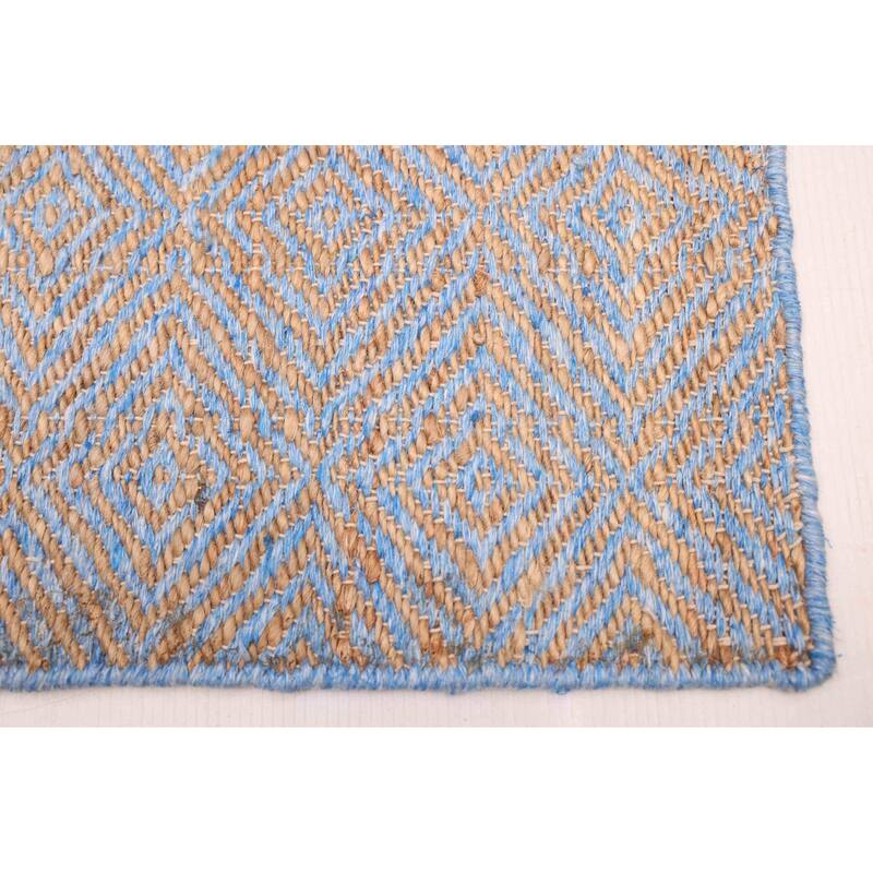 ECARPETGALLERY Flat-Weave Palas Denizli Blue, Tan Jute Kilim - 5'4 x 7'5