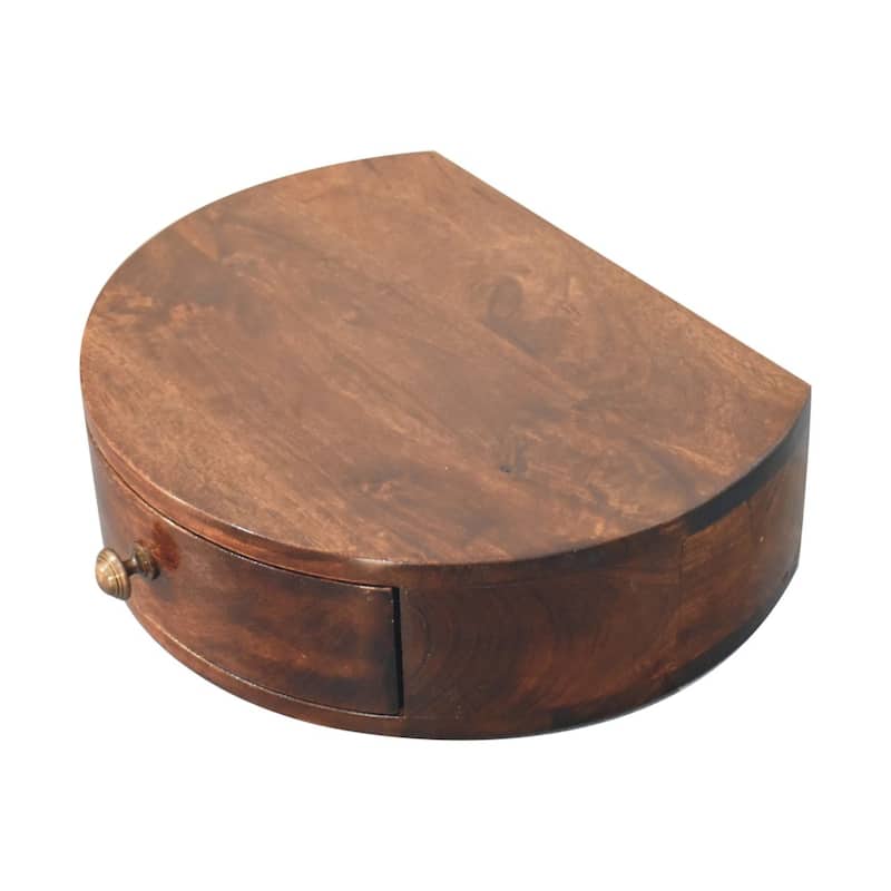 Artisan Furniture Solid Wood California Walnut Wall Mounted Rounded Bedside , Brown,1 drawer