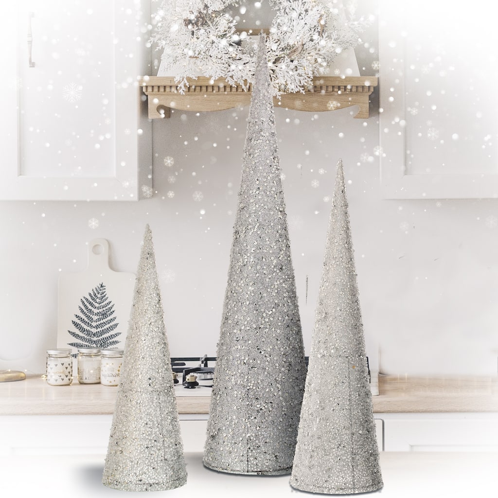 18-24-30" Sequin Bead Cone Tree Set of 3 - 18"-24"-30"