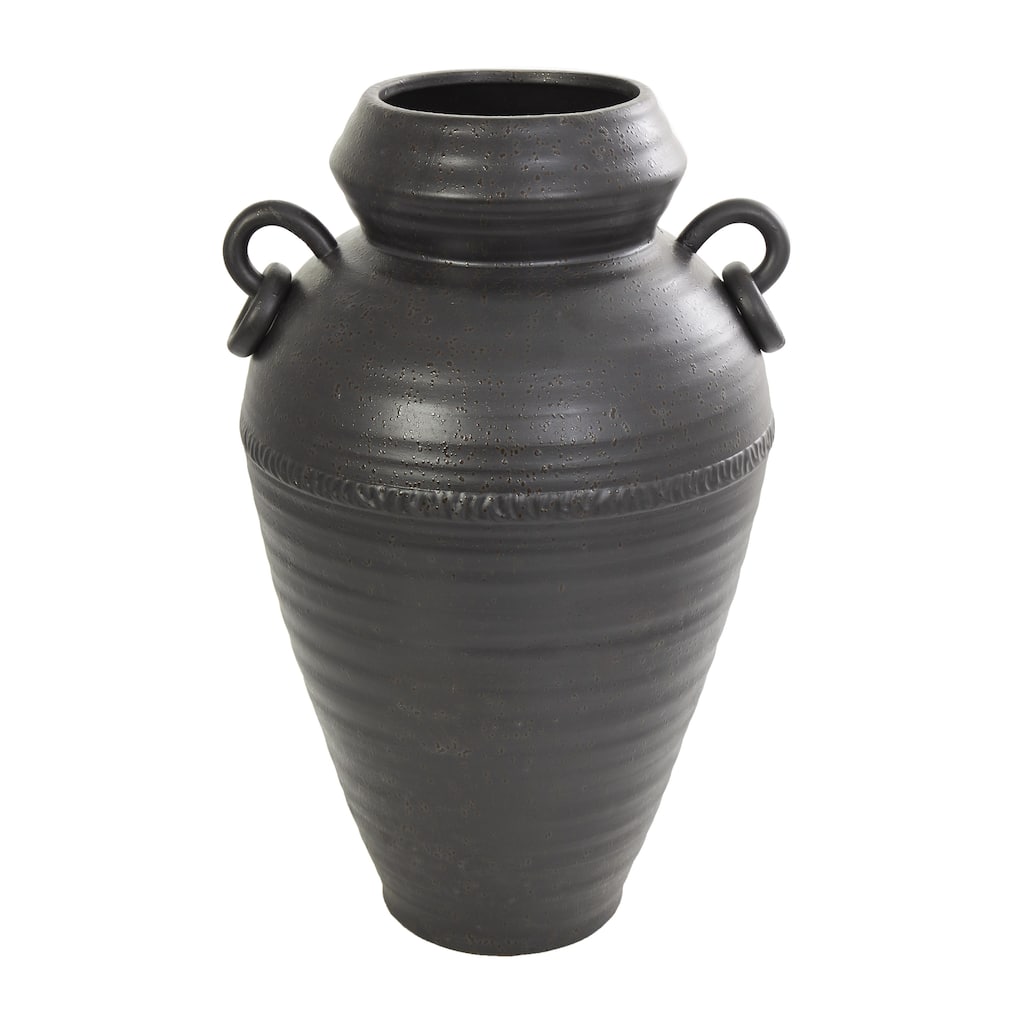 Ceramic Amphora Decorative Vase with Speckled Texture and Ring Handles - Black - Roche River Decor