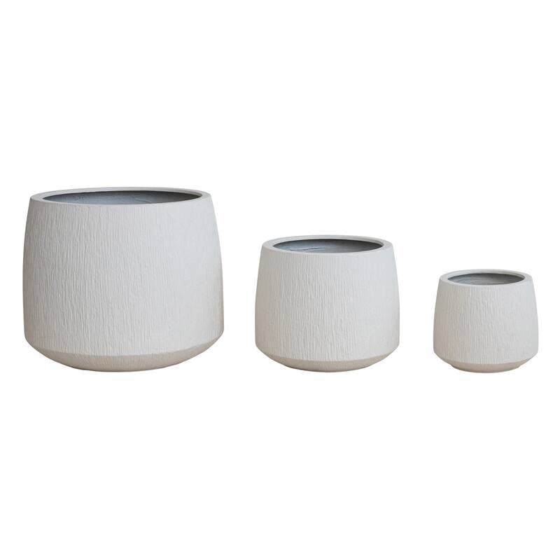 3-Piece Grooved Eco Stone Planters - White