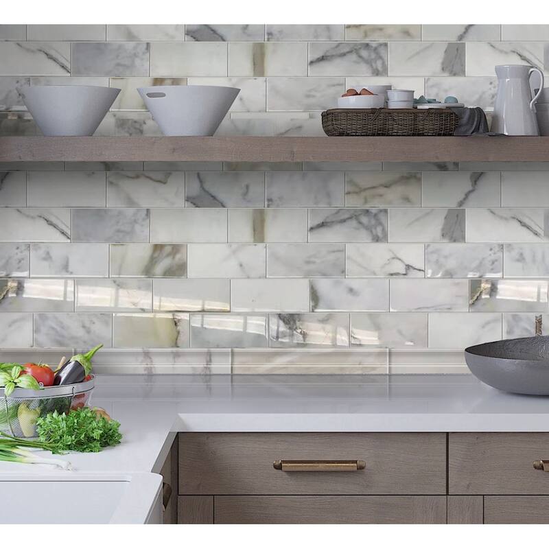 Apollo tile 3 x 6 Grandis Polished White Calacatta Gold Marble Tile (5 sq ft/case) - 40 Pack