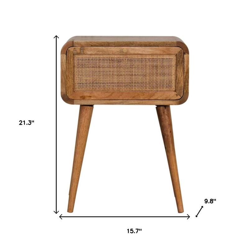 HomeRoots 21" Natural Solid Wood Cane Rattan One Drawer Nightstand