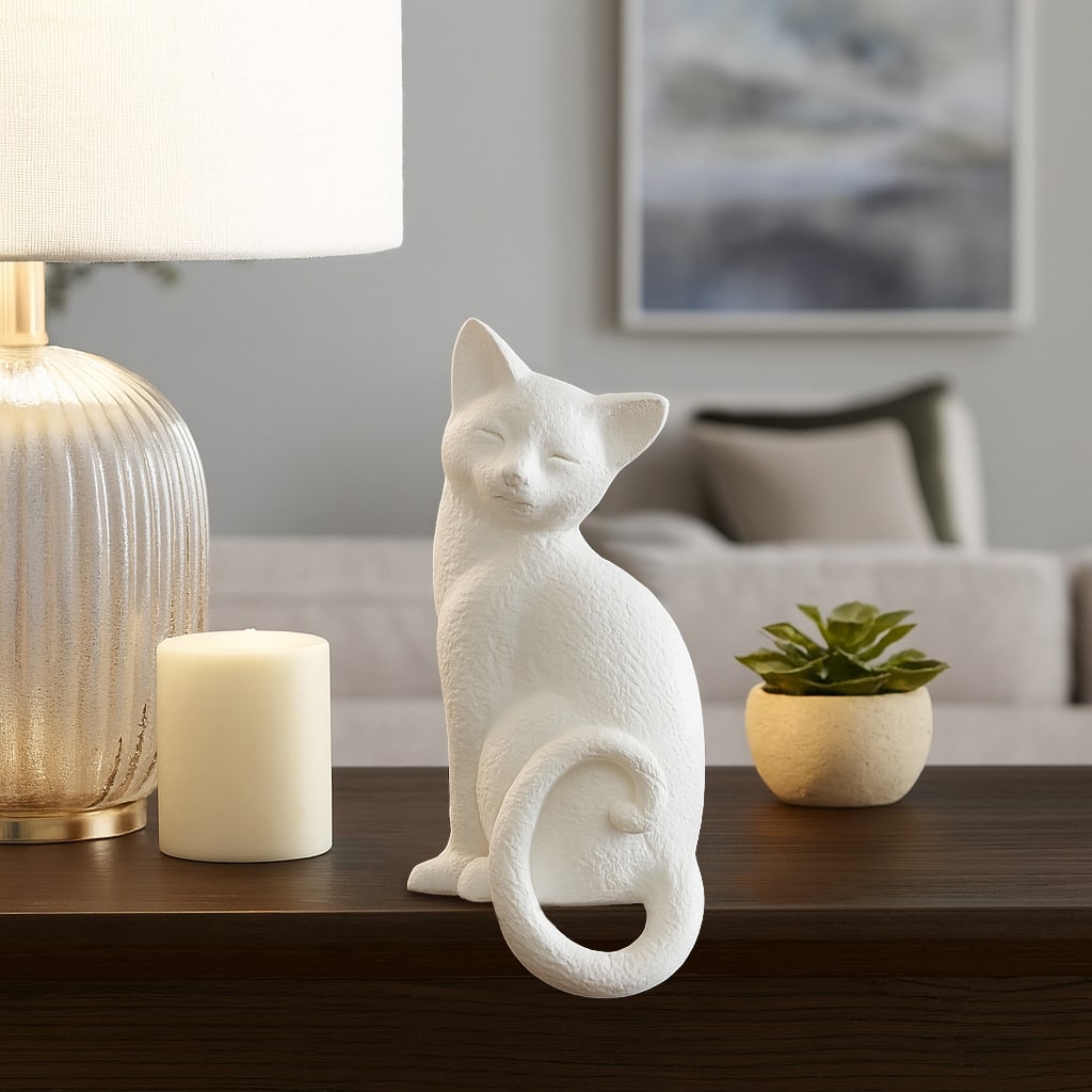 Resin Hanging Tail Kitty Decorative Figurine - White