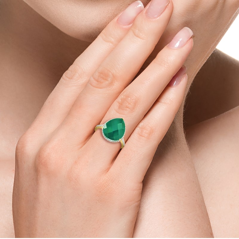 EFFY 14K Gold Diamond,Green Onyx Pear Ring