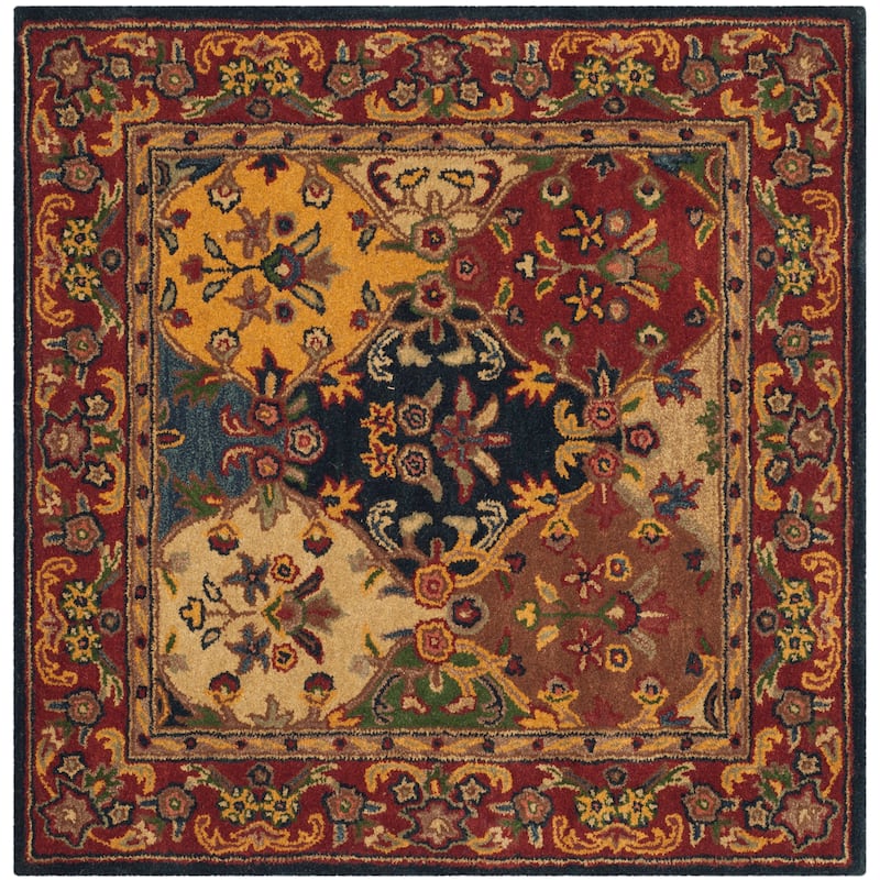 SAFAVIEH Handmade Heritage Reptilian Traditional Oriental Wool Rug - 4' Square - Multi/Burgundy