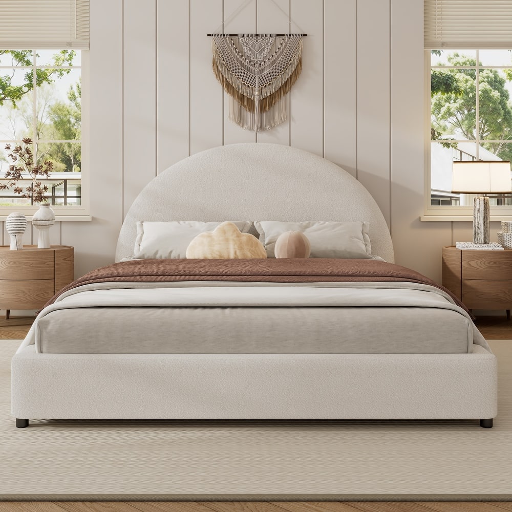 Christopher Knight Home - Luis Boucle Upholstered Bed Frame with Half-Round Headboard