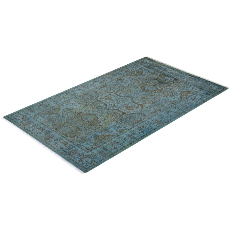 Overton Hand Knotted Wool Vintage Inspired Modern Contemporary Overdyed Blue Area Rug - 3' 1" x 5' 2"