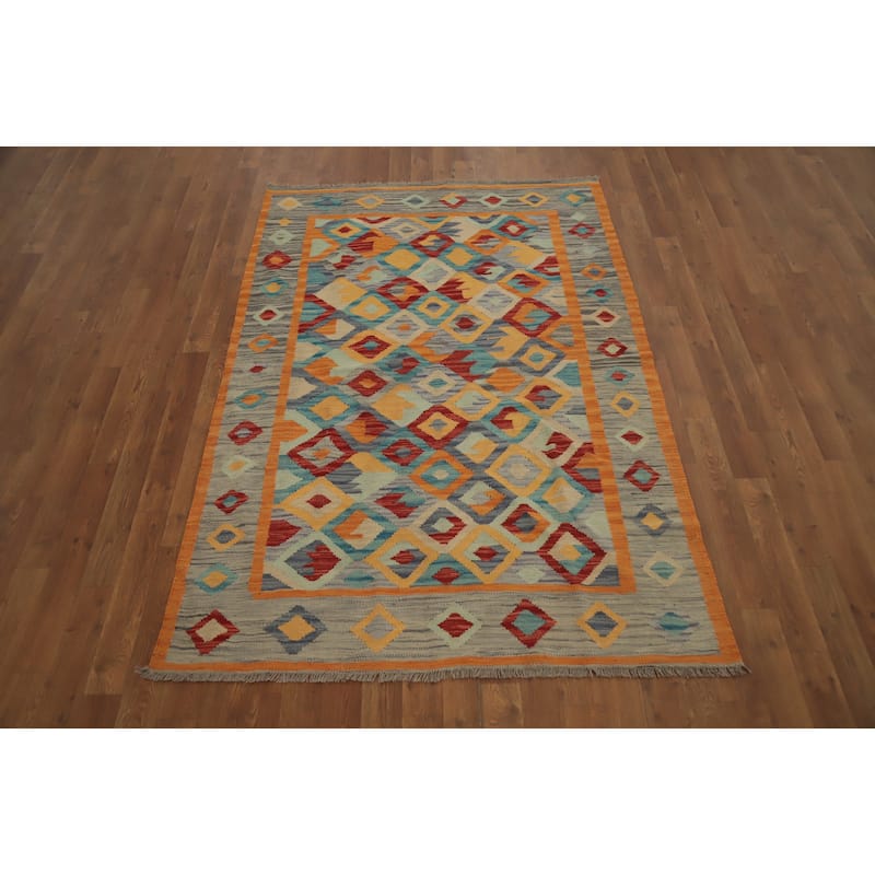 Hand Woven Oriental 100% Wool Carpet Southwestern Tribal Multi-Colored Kilim Area Rug - 6' 0'' X 4' 0''