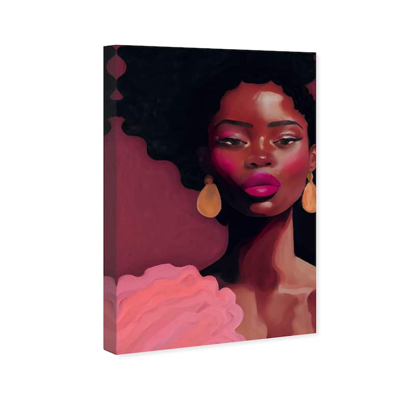 Wynwood Studio Fashion and Glam Cosmopolitan Lady II Pink and Maroon Tropical Wall Art Canvas Print