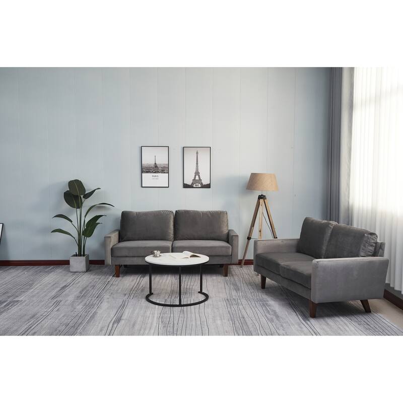 Grey Sofa with Wood and Fabric, 70x33x34 inches