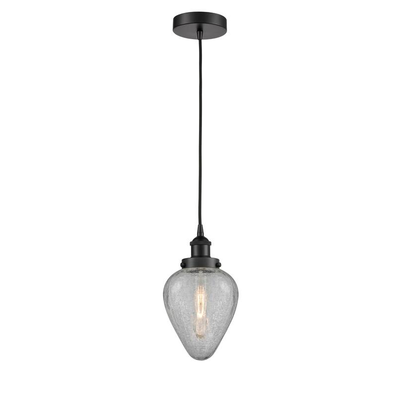 Innovations Lighting Geneseo - 1 Light 6" Cord Hung Mini Pendant - Clear Crackled/Matte Black