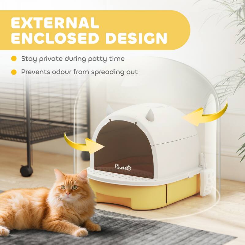 PawHut Cat Litter Box, Covered Kitty Litter Box with Lid, Scoop, Deodorizing Bags for Odor Control, Green