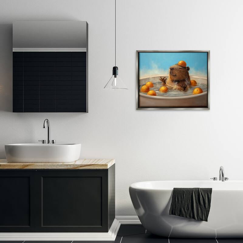 Stupell Capybara in Orange Bath Framed Floater Canvas Wall Art Design By Lucia Heffernan